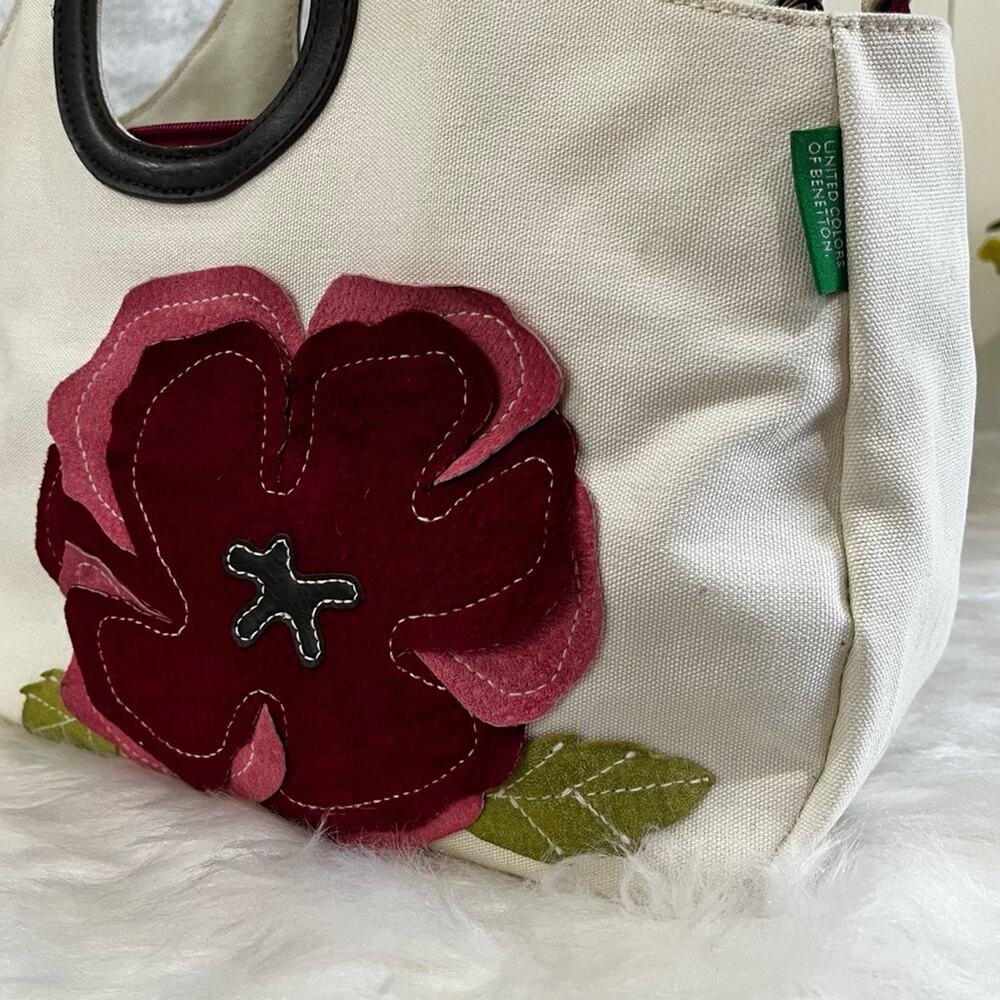 NEW Benetton Classic City Traveler Flower Crossbody Handbag Cotton Suede Leather - Picture 11 of 16